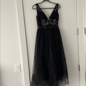 Marchesa Sleeveless V-Neck High-Low Beaded Dress